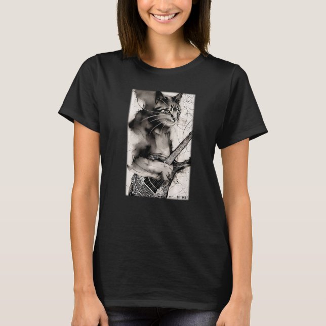 Cat Guitar Pet Musician Cat Friend Cat Kärlek Natu T Shirt (Framsida)