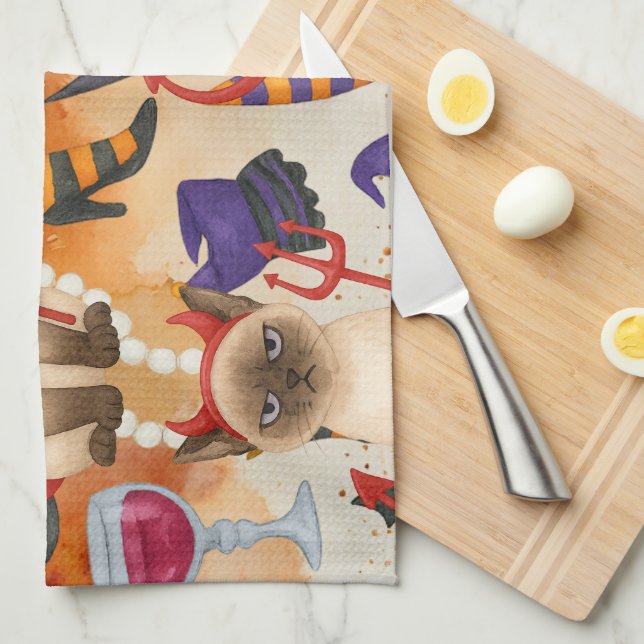 Cat Halloween fest Kökshandduk (Vikt i Fjärdedel)