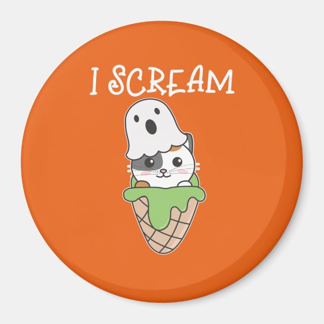 Cat Halloween Ghost I Sglass Ice Cream Pun Magnet (Framsidan)