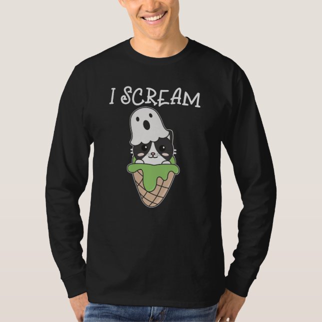Cat Halloween Ghost I Sglass Ice Cream Pun T Shirt (Framsida)