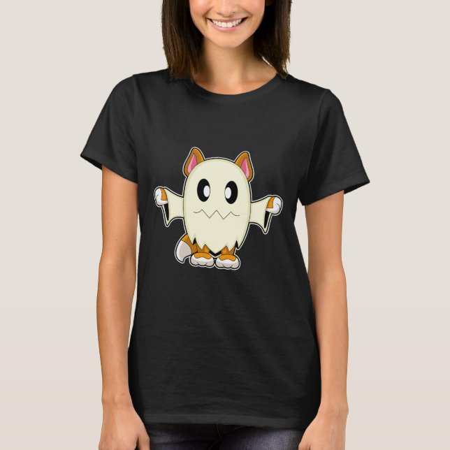Cat Halloween Ghost T Shirt (Framsida)