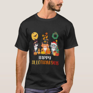 Cat Halloween Lycklig Hallothanksmas Thanksgiving T Shirt