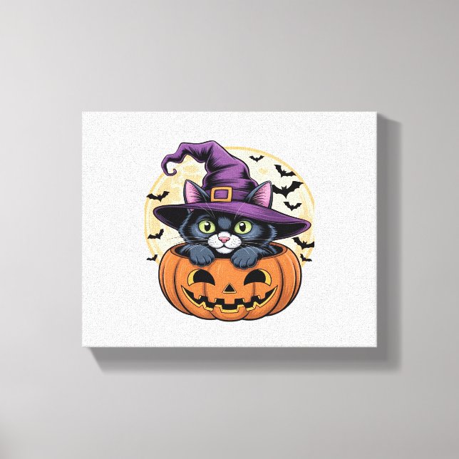 Cat Halloween Pumpkin Black Cat Oversized T-Shirt Canvastryck (Framsida)