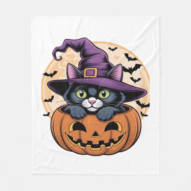 Cat Halloween Pumpkin Black Cat Oversized T-Shirt Fleecefilt (Framsidan)