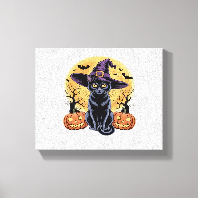 Cat Halloween Pumpkin Essential T-Shirt Canvastryck (Framsida)