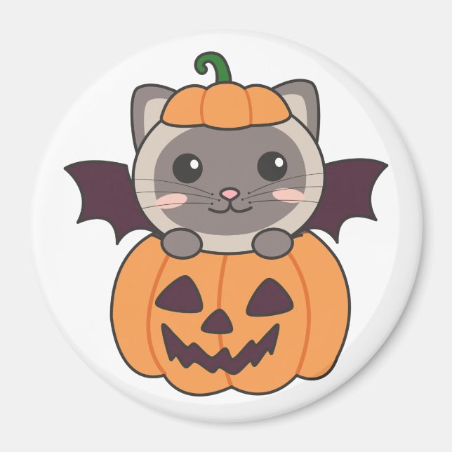 Cat Halloween Pumpkin Fladdermus Costume Magnet (Framsidan)