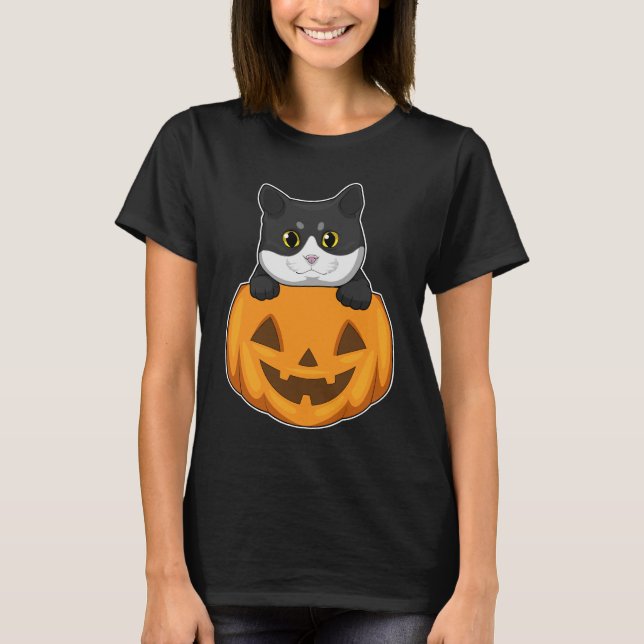 Cat Halloween Pumpkin T Shirt (Framsida)