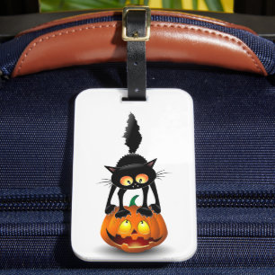 Cat Halloween Skrämt Tecknad på Pumpkin Bagagebricka