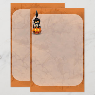 Cat Halloween Skrämt Tecknad på Pumpkin Brevpapper