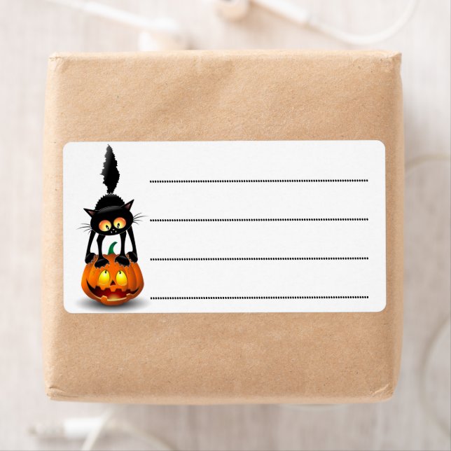 Cat Halloween Skrämt Tecknad på Pumpkin Fraktsedel (Insitu)