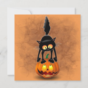 Cat Halloween Skrämt Tecknad på Pumpkin Inbjudningar