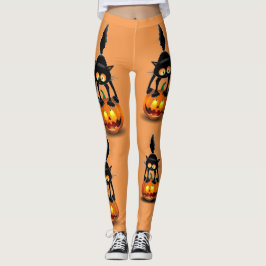 Cat Halloween Skrämt Tecknad på Pumpkin Leggings