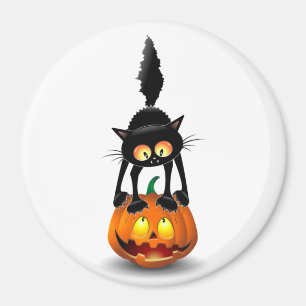 Cat Halloween Skrämt Tecknad på Pumpkin Magnet