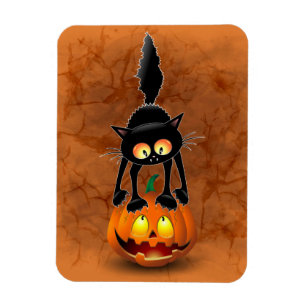 Cat Halloween Skrämt Tecknad på Pumpkin Magnet