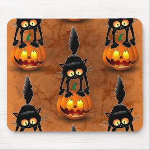 Cat Halloween Skrämt Tecknad på Pumpkin Musmatta