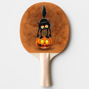 Cat Halloween Skrämt Tecknad på Pumpkin Pingisracket