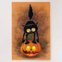 Cat Halloween Skrämt Tecknad på Pumpkin