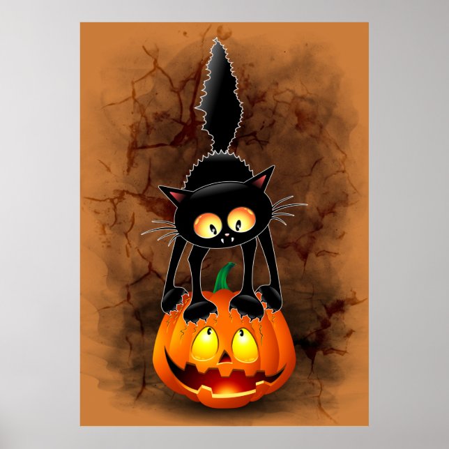 Cat Halloween Skrämt Tecknade figurer stå på Poster (Framsidan)