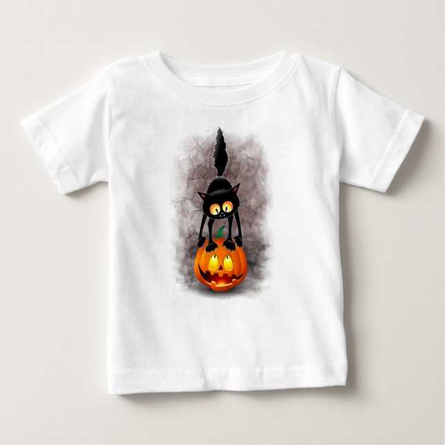 Cat Halloween Skrämt Tecknade figurer stå på T Shirt (Framsida)