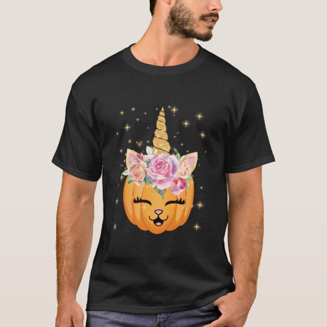 Cat Halloween Unicorn Cat T Shirt (Framsida)