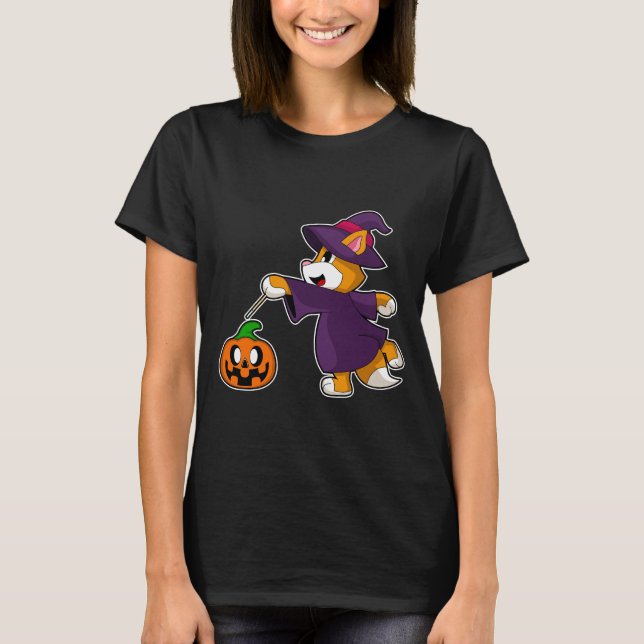Cat Halloween Witch T Shirt (Framsida)