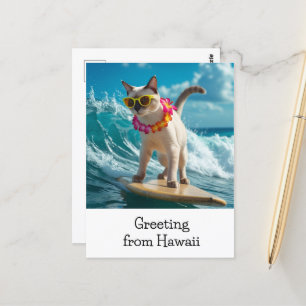 Cat Hälsning från Hawaii som surfar på surfan ombo Vykort