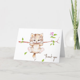 Cat Hanging på Gren Tack Kort