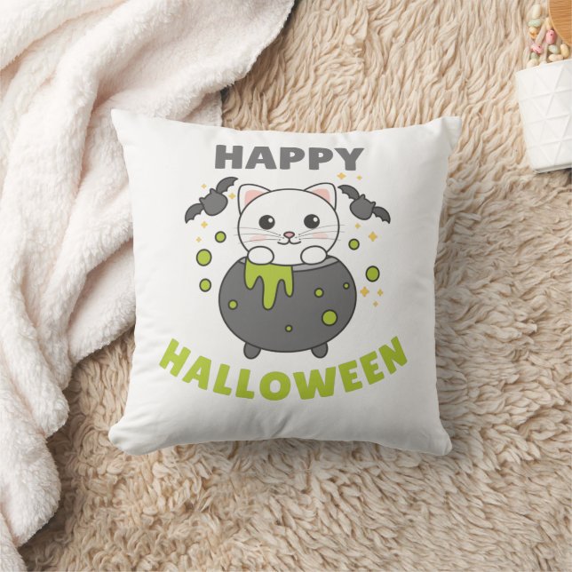 Cat Happy halloween Cauldron Fladdermus Kudde (Filt)