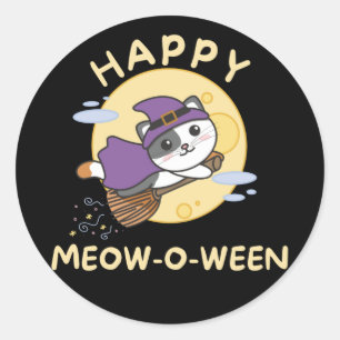 Cat Happy halloween Lycklig Meow-o-ween Classic Ro Runt Klistermärke