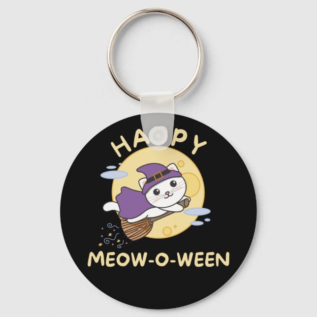 Cat Happy halloween Lycklig Meow-o-ween Keychain Nyckelring (Framsida)