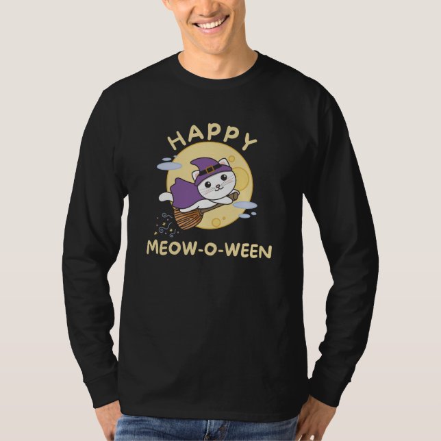 Cat Happy halloween Lycklig Meow-o-ween T Shirt (Framsida)
