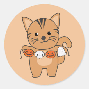 Cat Happy halloween Pumpkin Fladdermus Costume Cla Runt Klistermärke