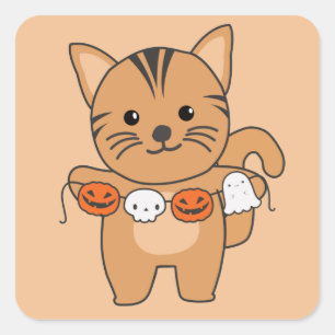 Cat Happy halloween Pumpkin Fladdermus Costume Squ Fyrkantigt Klistermärke