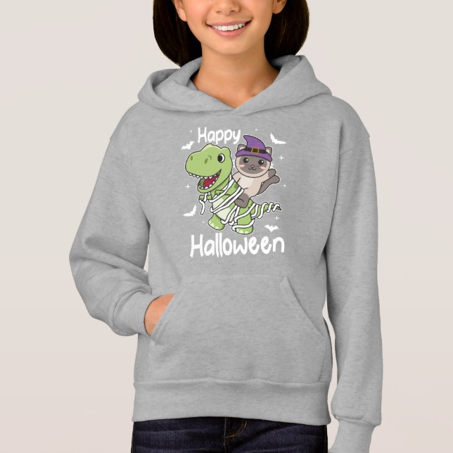 Cat Happy halloween T-rex Mummy Costume T Shirt (Framsida)
