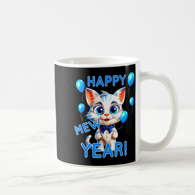 Cat Happy New Year Mew Year Funny New Years Party  Kaffemugg (Höger)