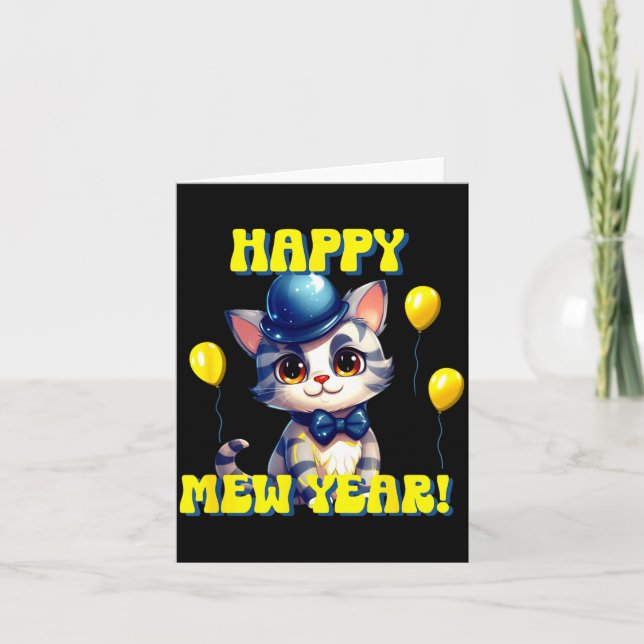 Cat Happy New Year Mew Year Funny New Years Party  Kort (Framsida)