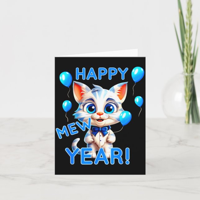 Cat Happy New Year Mew Year Funny New Years Party  Kort (Framsida)