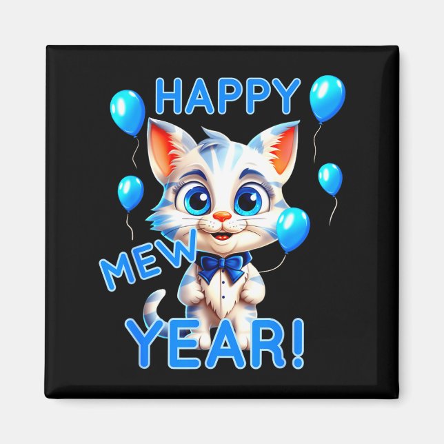 Cat Happy New Year Mew Year Funny New Years Party  Magnet (Framsidan)