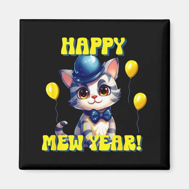 Cat Happy New Year Mew Year Funny New Years Party  Magnet (Framsidan)