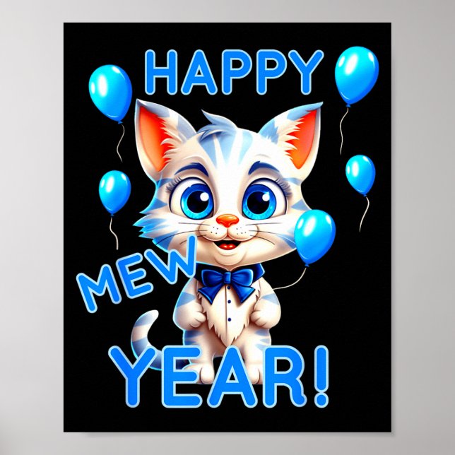 Cat Happy New Year Mew Year Funny New Years Party  Poster (Framsidan)