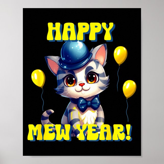 Cat Happy New Year Mew Year Funny New Years Party  Poster (Framsidan)