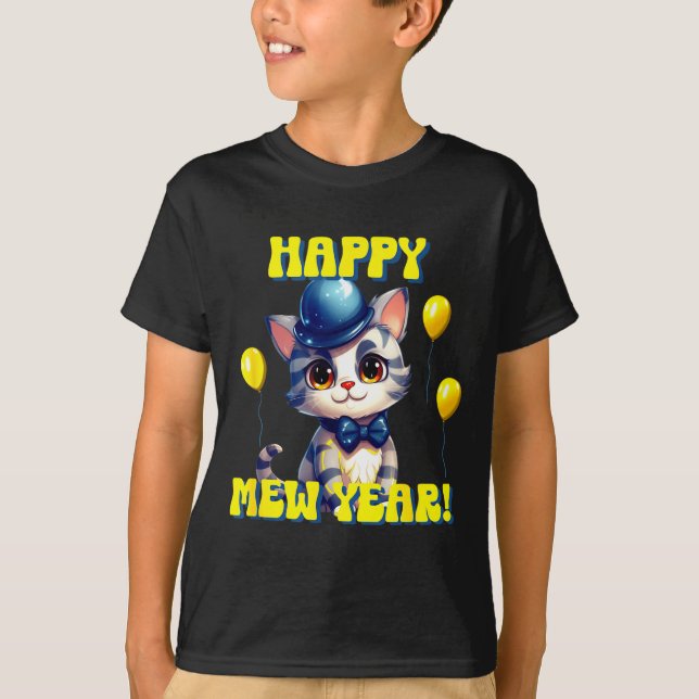 Cat Happy New Year Mew Year Funny New Years Party  T Shirt (Framsida)