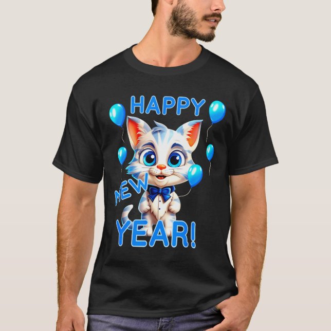 Cat Happy New Year Mew Year Funny New Years Party  T Shirt (Framsida)