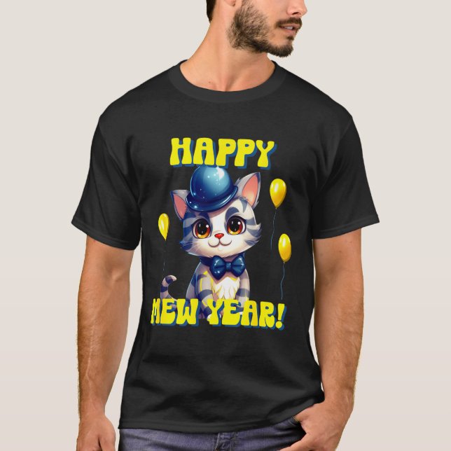 Cat Happy New Year Mew Year Funny New Years Party  T Shirt (Framsida)