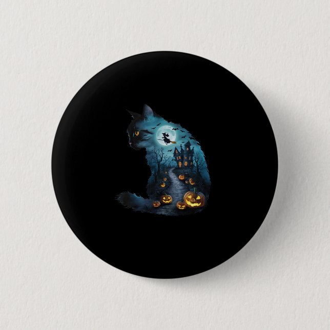 Cat Haunted Horror House Halloween Manar Womens Ki Knapp (Framsida)