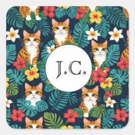 Cat Hawaiian shirt mönster tropical ginger från st Fyrkantigt Klistermärke