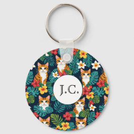 Cat Hawaiian shirt mönster tropical ginger från st Nyckelring