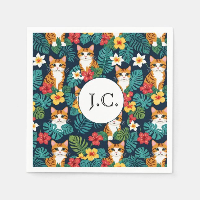 Cat Hawaiian shirt mönster tropical ginger från st Pappersservett (Framsidan)