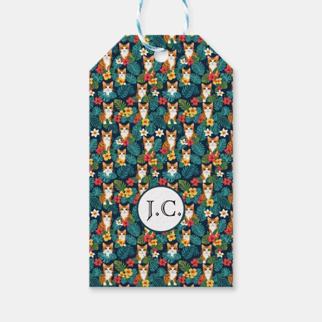 Cat Hawaiian shirt mönster tropical ginger från st Presentetikett (Framsidan)