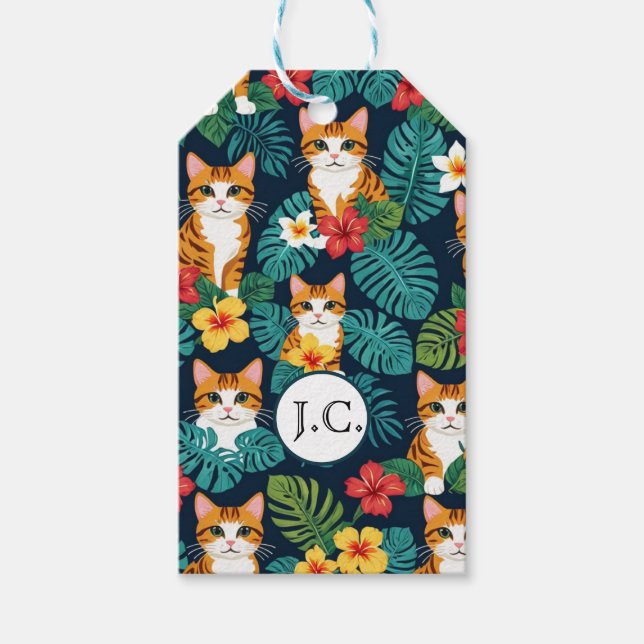 Cat Hawaiian shirt mönster tropical ginger från st Presentetikett (Framsidan)